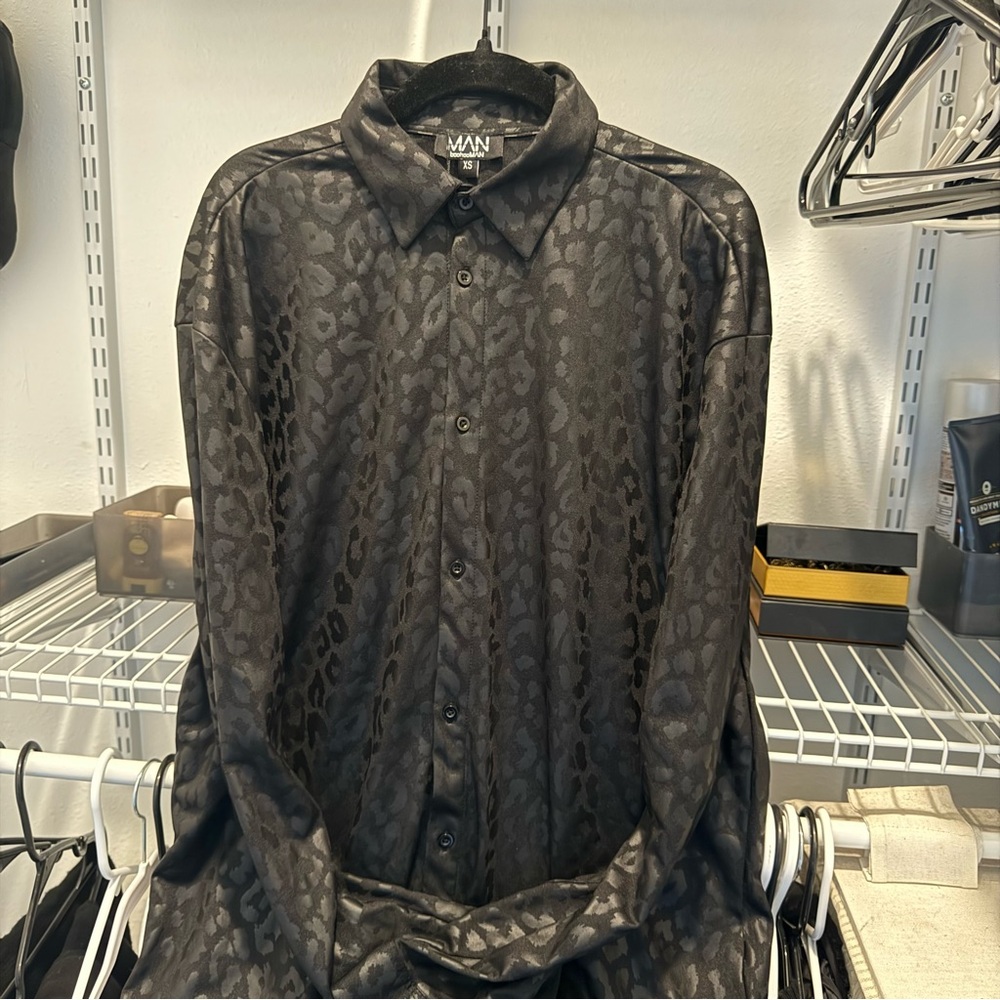 Black Patterned Men's Shirt Animal Print
